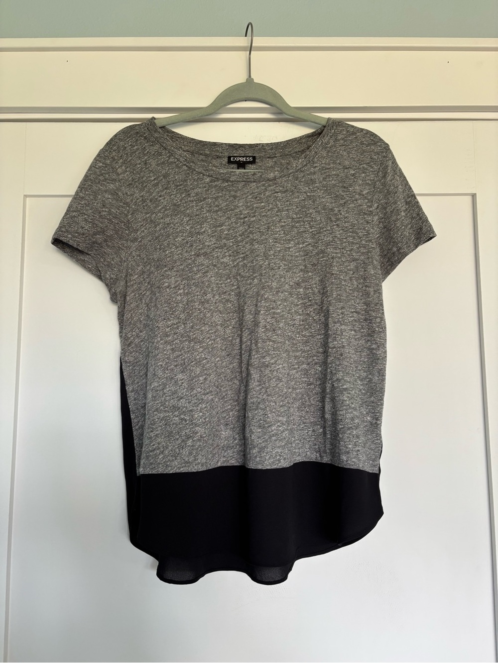 Express Short Sleeve Gray Top with Black Hem